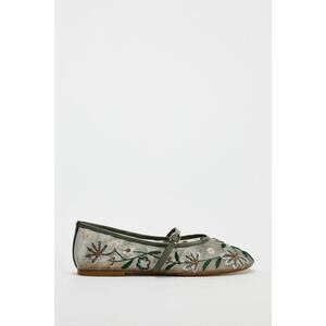 ZARA Floral Embroidery Mesh Ballet Flats - 9
